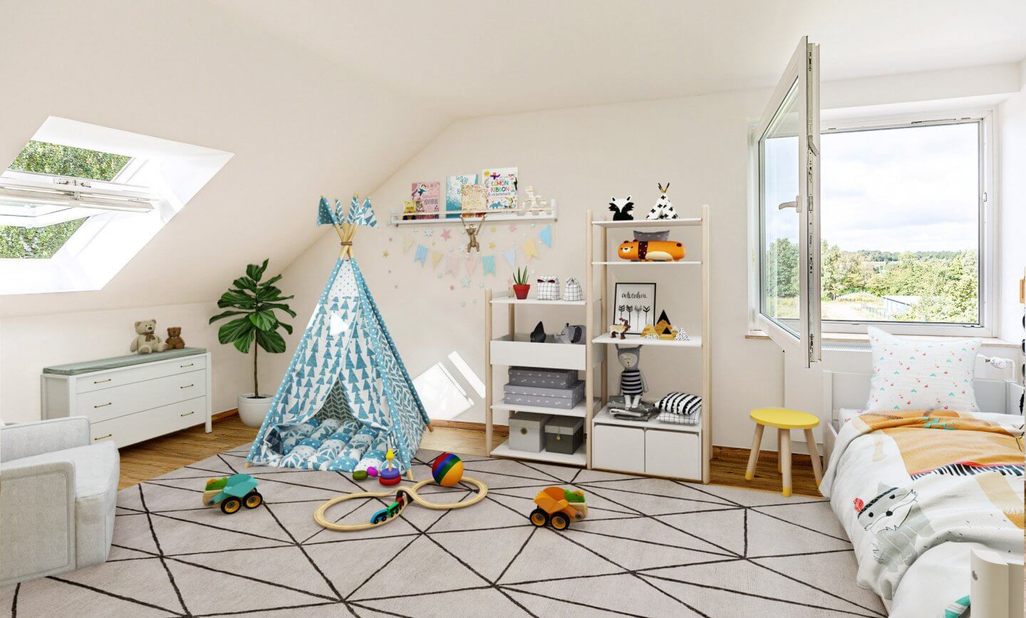 Kinderzimmer Virtuelles Staging (nachher) © Offenblende