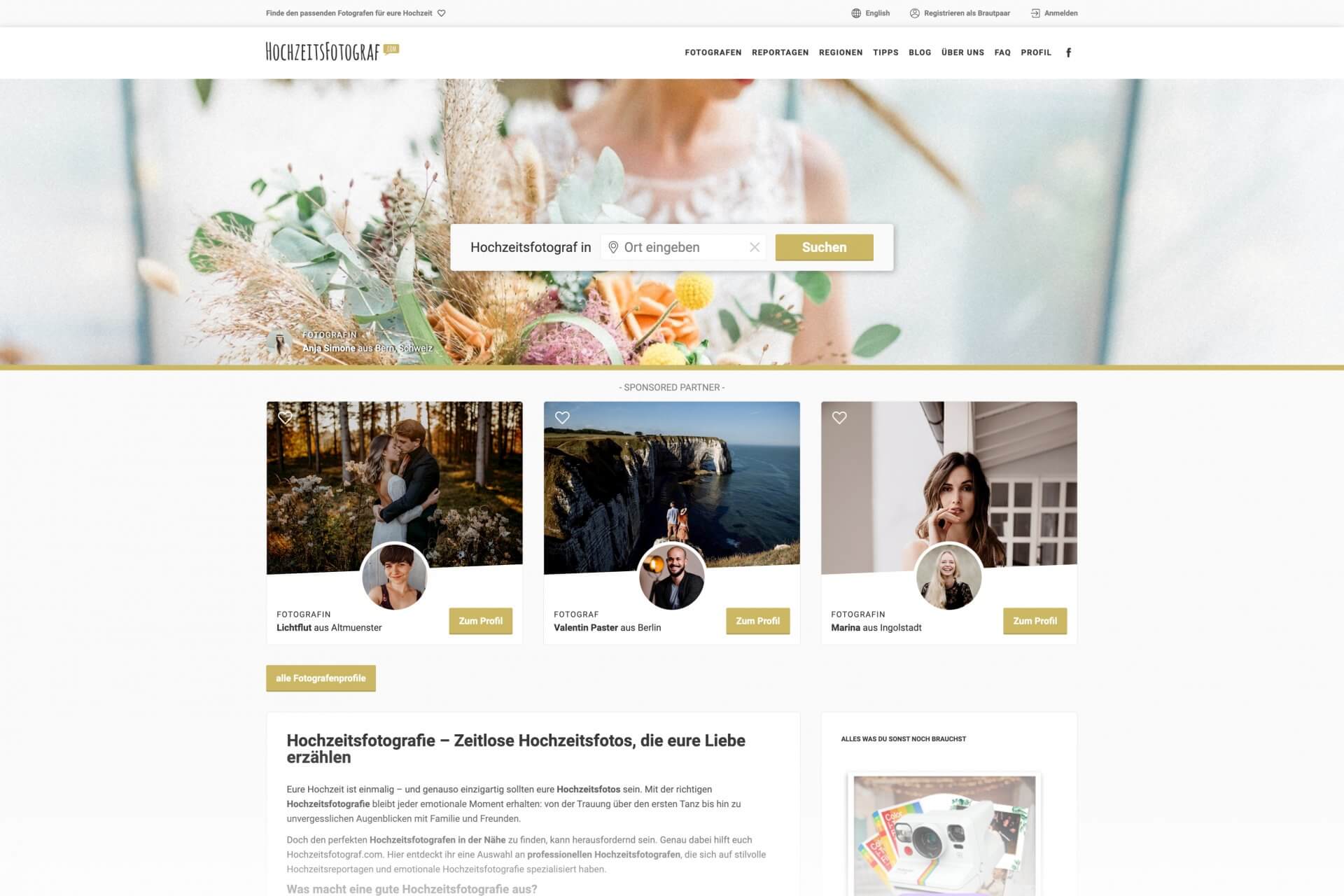 Hochzeitsfotograf.com - Startseite Teaser